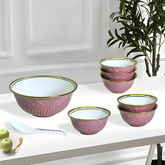 Charming Pink & Gold 8-Piece Embossed Ceramic Dessert & Pudding Set | Elegant Gift Box Packaging